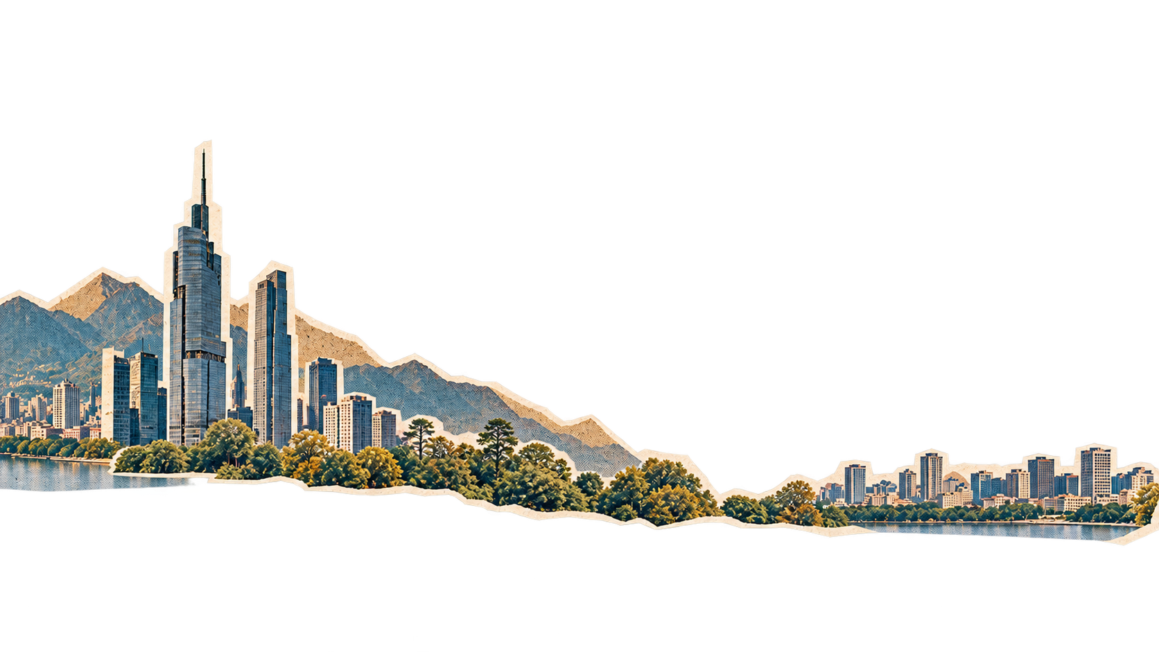 Nanjing skyline and mountain collage layer