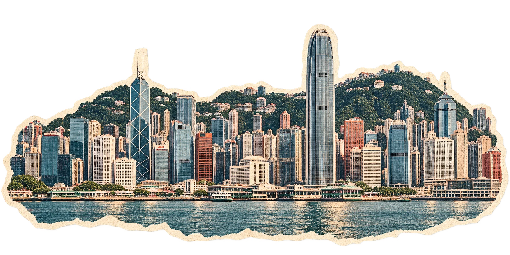 Hong Kong skyline and Victoria Harbour paper collage